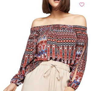 BCBGen Multicolor Boho-Chic Off Shoulder Top XS